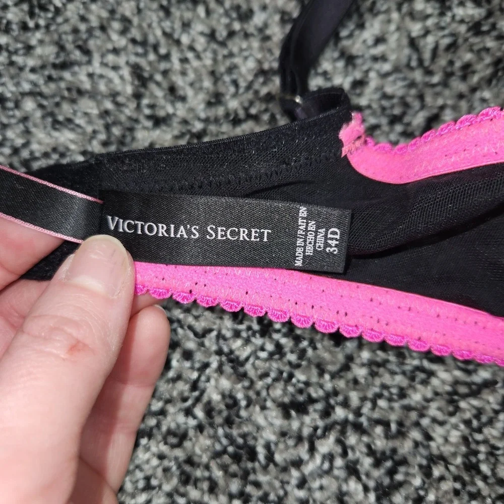 Vtg Y2K Victoria's Secret Sexy Little Things Striped Bra 34D Padded Push-up Pink